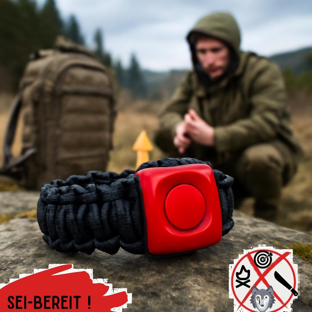 ALT Text: Armband mit Notsignalgeber – wichtige Notfallausrüstung für Prepper zur schnellen Hilfe in Krisensituationen
