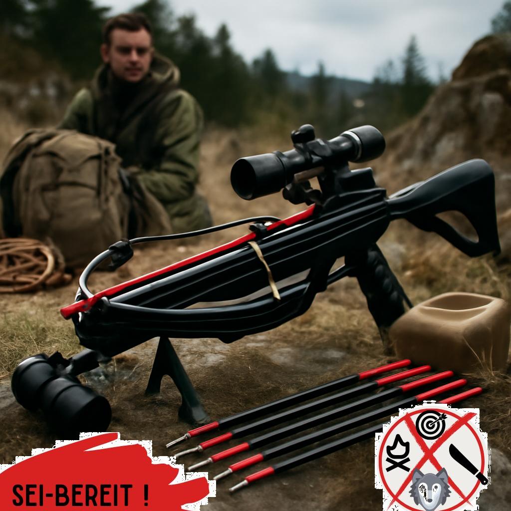 ALT-Text: Deluxe Armbrustset mit hochwertigem Zubehör, perfekt für Prepper und Notfallausrüstung.