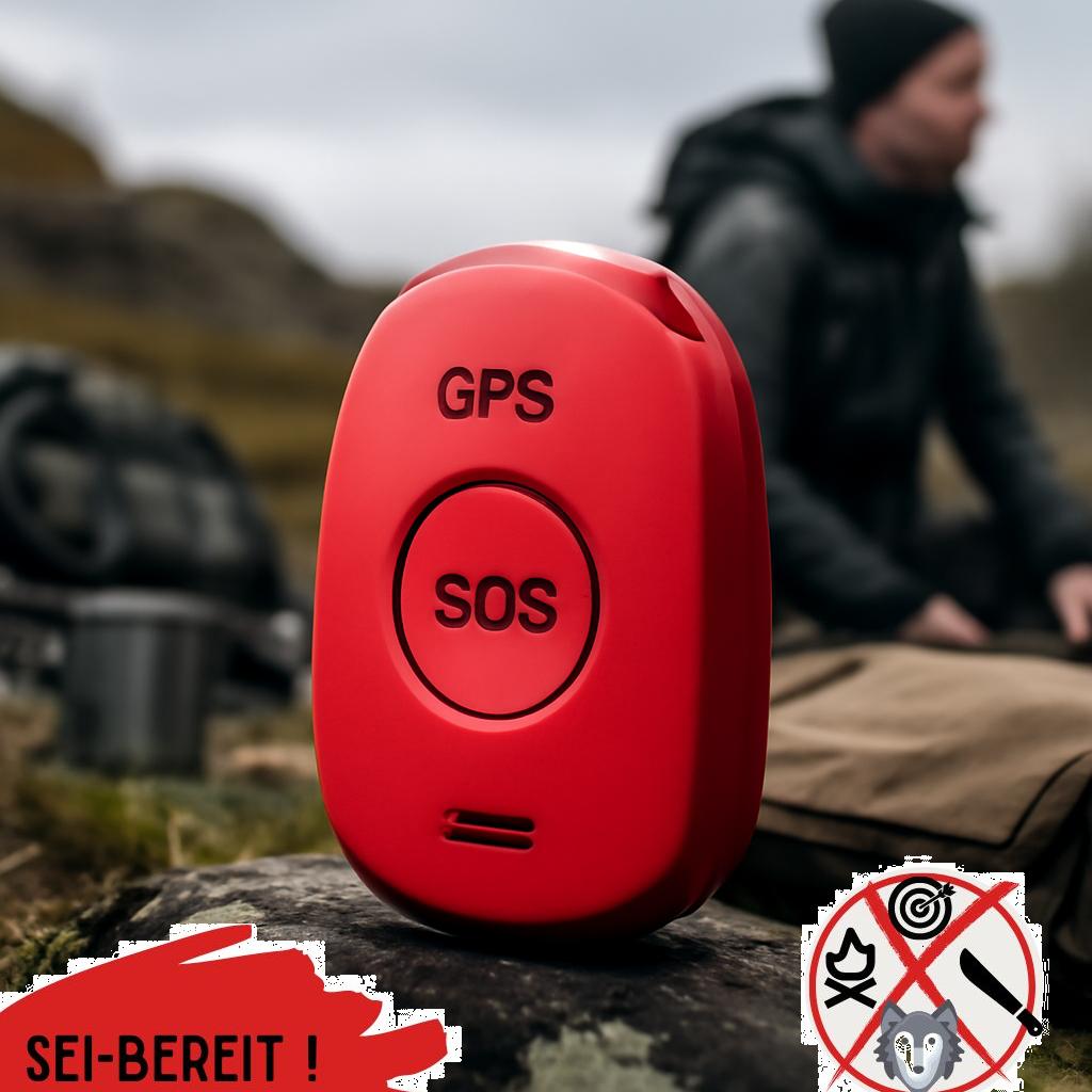 ALT-Text: GPS-Personenalarm Gerät in moderner Notfallausrüstung für Prepper, zeigt kompakte Alarmtechnik zur Ortung und Sicherheit im Survival-Einsatz.